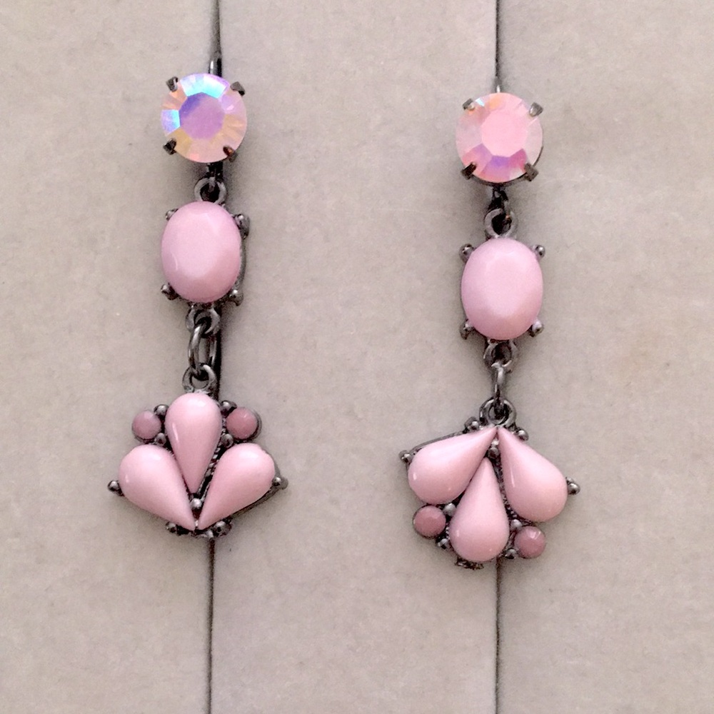 Lavender + Pink Opal Aurora Borealis Crystal Drop Statement Earrings - Picture 3 of 17